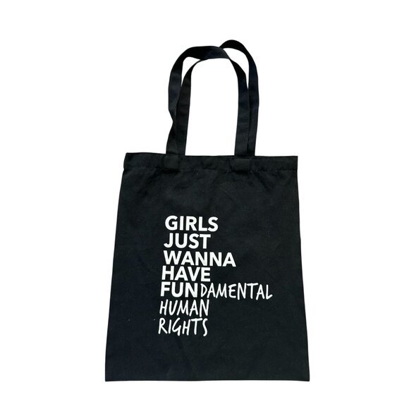 GIRLS JUST WANT TO HAVE FUNDAMENTAL RIGHTS Black Canvas Tote Bag NEW NWOT - Picture 4 of 4